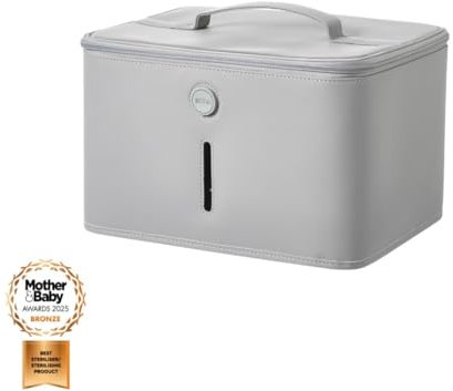 Nuby UV Baby Bottle Steriliser - 3 Minute Sterilising Cycle | Fast and Effective UV Electric Sterilising Solution | Kills 99.9% of Germs (Grey)