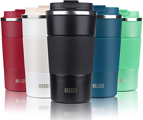 HASAGEI Travel Mug, Insulated Coffee Cup with Leakproof Lid - Vacuum Insulation Stainless Steel for Hot and Cold Water Coffee and Tea Black, 380ml