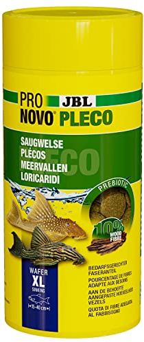 JBL PRONOVO PLECO Wafer, Comprimidos Alimenticios con Parte de Madera para Loricáridos Herbívoros de 15-40 cm, Alimento para Peces, Tamaño XL, 1 L