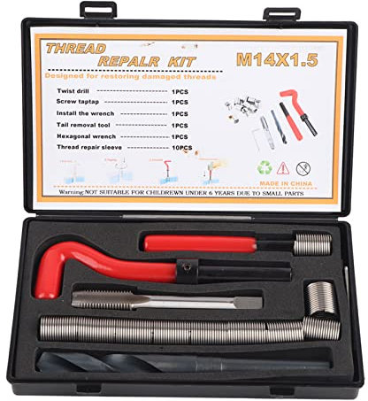 Gewindereparatur-Einsatzsatz, 15-teilige Gewindeeinsätze M14x1,5 Innengewindesatz-Zubehörsortiment-Kit