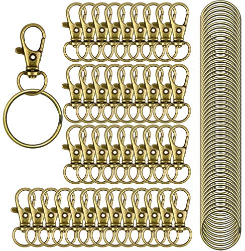 HXSEMAYIG 100 Stück Schlüsselanhänger-Haken mit Schlüsselringen, drehbare Karabinerverschlüsse aus Metall, für Schlüsselanhänger, Schlüsselband, Schmuckherstellung, Handwerk (grüne Bronze)