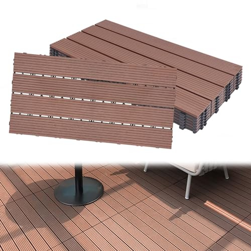 Aufun Lot de 6 dalles de terrasse en plastique WPC - À clipser - Aspect bois - Avec système de clic - 30 x 60 cm - Pour jardin, balcon, terrasse (1 m², marron)