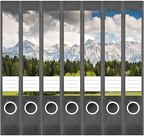Etiketten für Ordner | Berge Panorama | 7 Aufkleber für schmale Ordnerrücken | Selbstklebende Design Ordneretiketten Rückenschilder