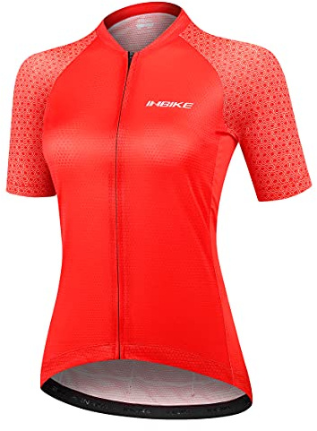 INBIKE Cykeltröja, andningsbara cykelkläder för kvinnor, cykeltröja, sommar, damer, cykeltopp, snabbtorkande, sport, fitness, jogging, cykling, MTB, cykel, t-shirt, Röd, XL