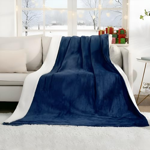 CURECURE Electric Heated Blanket Throw Large Soft Flannel Warm Blanket with 9 Hours Auto Off & 4 Heat Settings Removable Switch Washable 130x180 cm Blue & White