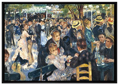 Pixxprint Pierre-Auguste Renoir - Bal du Moulin de la Galette Leinwandbild 100x70 cm im Bilderahmen, Wandbild, Schattenfugenrahmen, Kein Poster