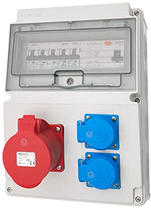 Wandverteiler CEE 1x32A und 2x230V Baustromverteiler Komplett mit Leitungsschutzschalter und FI (Modell 7)
