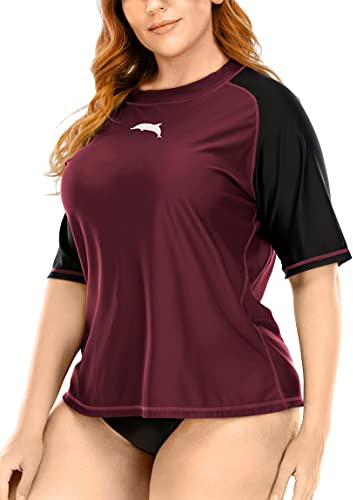 Halcurt UV Shirt Damen Übergröße UPF 50+ Kurzarm Rash Guard 1X-4X | Sonnenschutz Schwimmshirt, Atmungsaktiv, Schnell Trocknend, Nur Schwimmoberteil, Raglan Ärmel, Lockere Passform