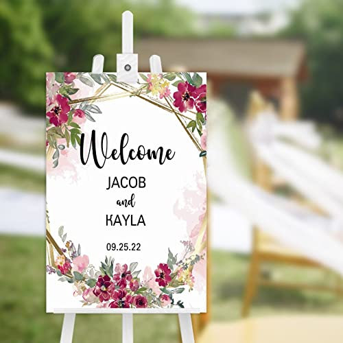 Cartello di benvenuto in legno per matrimonio personalizzato, per matrimonio, matrimonio, matrimonio, benvenuto, segno di benvenuto, per ricevimento di nozze, data e nome di coppia, 40 x 40 cm