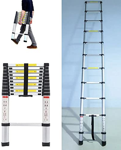 3,2m Teleskopleiter mit 11 Sprossen, Aluminium Ausziehbar Leiter Tragbare Ausziehleiter Rutschfesten Mehrzweckleiter 150kg Tragkraft EN131