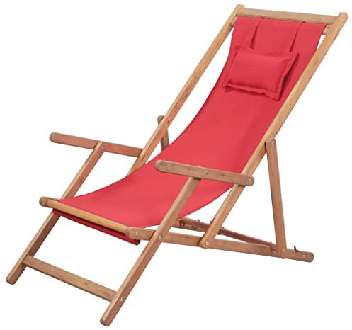 INLIFE Klappbarer Strandstuhl Stoff und Holzrahmen Rot-3995