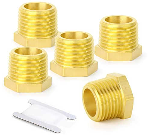 ERGAOBOY 5 bujes hexagonales reductores de latón, hembra BSP de 3/8 pulgadas a rosca macho BSP de 1/2 pulgada, adaptador de tubería reductor de conversión
