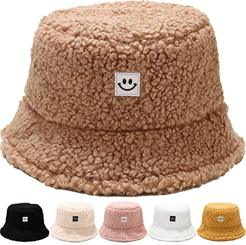 Damen Fischerhut Winter Pelzig Fischerhut Bucket Hat Winter Wärmer Eimer Hut Flauschige Fischermütze für Damen Mädchen Einheitsgröße Schlapphut Elegant Glockenhut für Outdoor Wandern Reisen (Khaki)