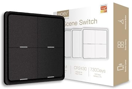 MOES Scene Switch, ZigBee Wireless 12 Scene, Mechanical Push Button Battery Powered, Smart Home Automation Scenario Switch for Tuya Smart Devices, Requires ZigBee Gateway, Black