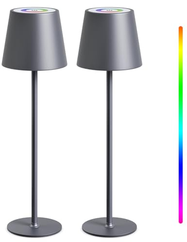 MALUX 2 pezzo Lampada da tavolo a LED a batteria, dimmerabile Senza fili con luce bianca calda 8 colori RGB LED, impermeabile IP54 per Hotel bar ristoranti camera da letto, la casa e il giardino