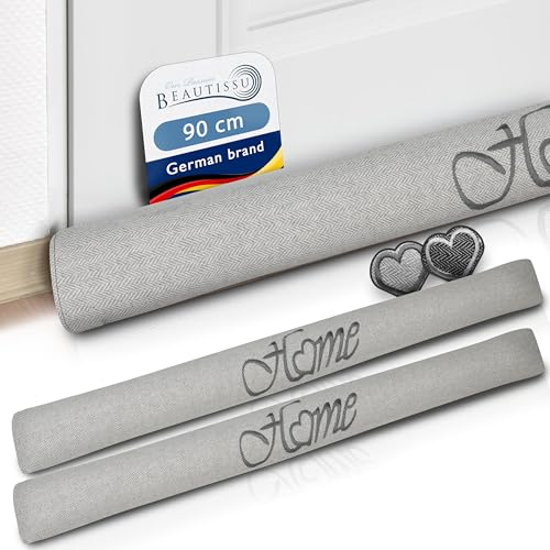 Beautissu 2er Set Zugluftstopper Windstopper Türvorleger Haustür Rolle Home | 90cm lang Hellgrau Luftstopper Luftzugstopper Zugluft Stopper Kälteschutz Tür Türdichtung Tuuli HO