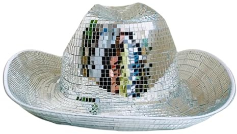 Ditanpu Cowboy-Glitzerhut, Disco Kugel Cowboyhut, Disco- Pailletten Hut, Neon Glitzer Cowgirl Hüte, Einfach Zu Tragen, Nimmt Sehr Wenig Platz Ein Und Ist Verstauen (silbrig A), 34.5x31.5x12.5cm