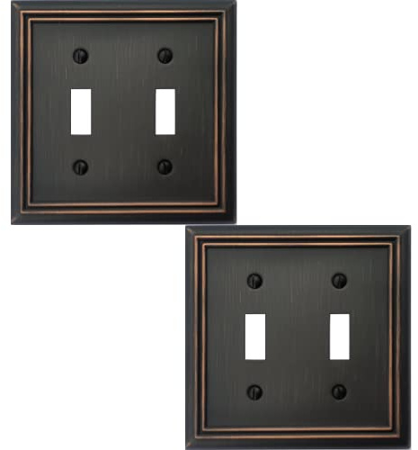 OKAWYC Double Toggle Light Switch Cover Adler Metal Wall Plate, 2-Pack Aged Bronze 2 Gang, Light Switch Cover Decorative Wallplate, Durable