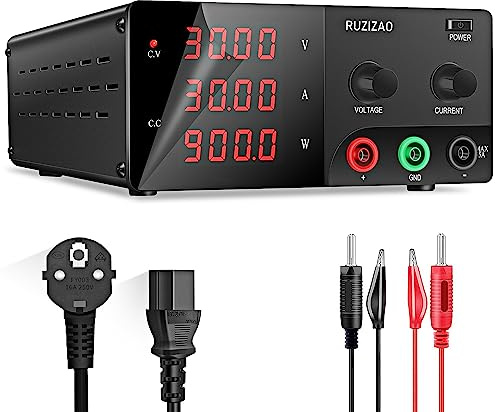 Fuente de Alimentación Regulables 30V 30A 900W Alta Potencia Alimentación de Laboratorio con Codificador Fuente de Alimentacion de Banco para Carga de Batería 6V/12V/24V