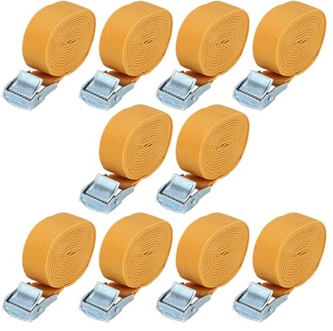 MUKCHAP 10 Pack 3m x 25mm Tie Down Lashing Straps, Orange Tensioning Belts Cam Buckle Tie Down Straps for Motorcycle, Luggage