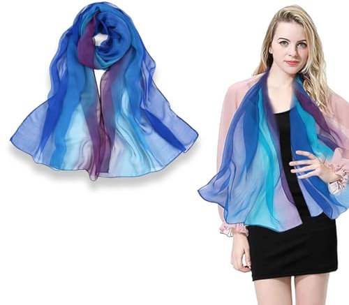 INGJIA Pañuelo de Mujer - Bufanda, Georgette Fulares Bandanas Pelo Ligero para Damas, Cabello Cabeza Cuello Degradado de Color, 160×50CM