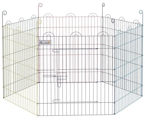 PawHut Cancellino per Cani a 6 Pannelli con Chiusura a Scatto, Cancello per Cani Taglia Media in Metallo, Ø120x60 cm, Multicolore