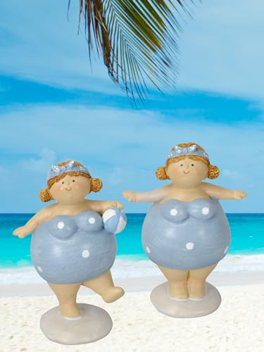 Pommerntraum ®| 2er Set Dekofiguren üppige Maritime Badenixen Nanafiguren | Ladies Damen Badefiguren Topmodels Rubensfiguren Rubensfrauen Rubensladies Beachladies Strandnixen Divas Vintage (Blau 1)