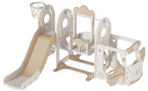 Baby Rutsche und Schaukel Set Freistehende Rutsche Kleinkind Kletter Schaukel Set Kleinkind Spielplatz Spiel Set Indoor Outdoor Lange Rutsche Babyspielplatz Activity Center (Bus-Brown)