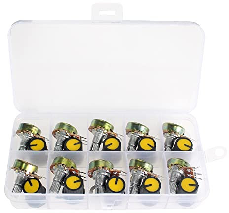 10 teile/schachtel WH148 Potentiometer Kit 1K 5K 10K 20K 50K 100K 250K 15mm Linear Taper Dreh Potentiometer 3Pin mit Gelb AG3 Knopf (Size : 1K Ohm)