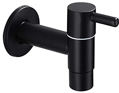 Lckiioy Mop Waschbecken Wasserhahn 304 Edelstahl Badezimmer Waschmaschine Wasserhahn Outdoor Garten Einzel Kaltwasserhahn (Schwarz)
