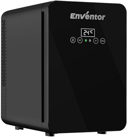 Enventor Mini Fridge 10 Litre / 15 Can, AC+12V DC Power Cooler and Warmer, LCD Temperature Display, Portable Mini Fridge for Bedrooms, Car, Travel, Drinks, Skincare (Black)