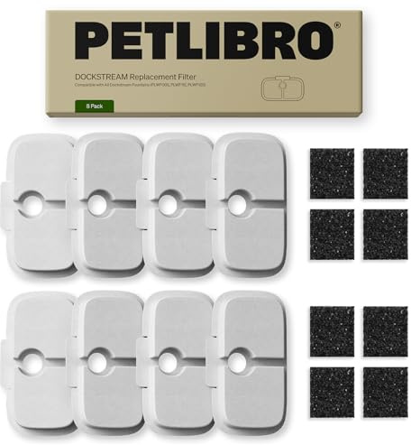 PETLIBRO Cat Water Fountain Filters for Dockstream, 8-Pack | Compatible with PLWF005, PLWF105, PLWF115, PLWF106, PLWF116, Activated Carbon, Ion Exchange Resin