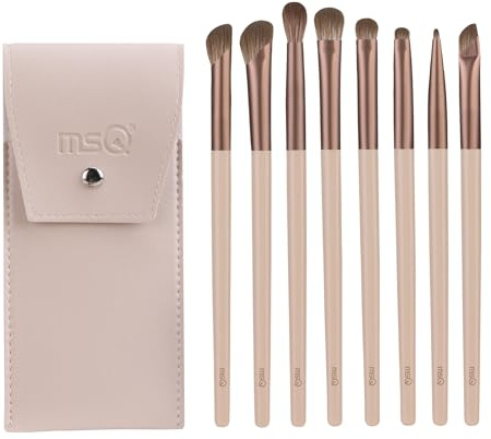 MSQ 8 Stück Lidschatten Make-Up Pinsel Set Augenpinsel Pinselset | Portable Reise Make Up Pinsel mit Tasche Nasenkonturbürste Professionelles