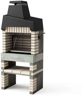 MOVELAR - Barbacoa de Obra Prefabricada de Leña y Carbón Modelo California Plus Full Grill (Gris Beige - 86,5 x 58 x 215 cm) REF: M00135 - Parrilla Argentina para Cocina de Exterior