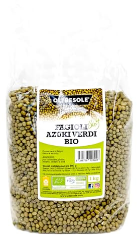 Oltresole, Judías Azuki Verdes Ecológicas 1 Kg, Legumbres Secas Ecológicas de Cultivo Controlado, Ideales para Sopas, Ensaladas y Recetas Veganas y Vegetarianas, Pack Ideal para la Familia