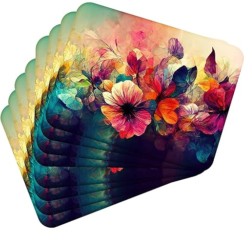 MG Design Set aus 8 Kork-Platzsets – Flowers 4 – 30 x 40 cm – hitzebeständig & abwischbar, mit Korkrückseite