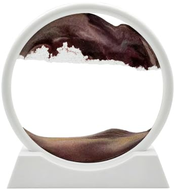 AzureLeap Peinture de Sable Mobile - Cadre Sablier, Art de Sable en Mouvement, Sable Dynamique dans un Verre Rond, Paysage 3D pour Bureau et Décoration Maison (Café, 7 Pouces)