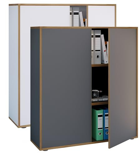 VCM Holz Büroschrank Ordner Aktenschrank Büromöbel Schrank Salia 3-Fach Breite 100 cm Drehtüren