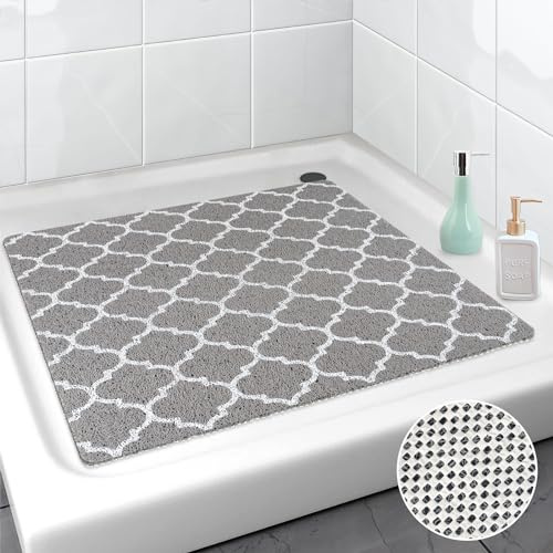 Lurowo Duschmatte rutschfest, PVC-Luffa Duschmatte Massage, Weich Komfort Duschwanneneinlage, schnell trockend Dusch Rutschmatte für Badezimmer Duschwannen (Grau, 80 x 80 cm)