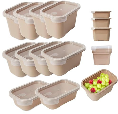 Mypicompany Frischhaltedosen mit Deckel – 10-teiliges Set (2×500 ml, 4×750 ml, 4×1000 ml), BPA-frei, luftdicht, stapelbar. Mikrowellen- & Spülmaschinengeeignet. Pastellbraun Gefrierdosen.
