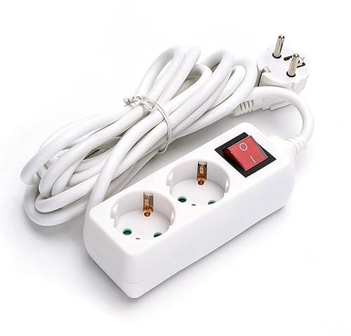 Deutsche 2-Fach Steckdosenleiste weiß mit Schalter und 1,5m Kabel 3G 1,5mm² Perfekt für sichere und komfortable Verbindungen zu Hause, vereint Leistung und Funktionalität.