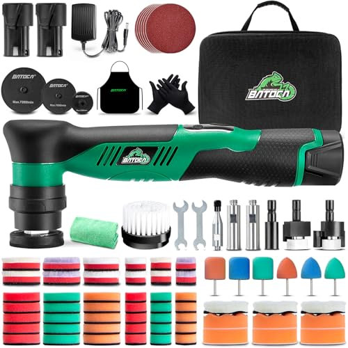 BATOCA S5 Mini Lucidatrice Auto 12V Lucidatrice Auto Senza Fili Per La Pulizia Dell'auto con 6 velocità Variabili 25/50/75mm Spugne Lucidanti Modelli di lucidatrici rotative e orbitali con 2 Batterie