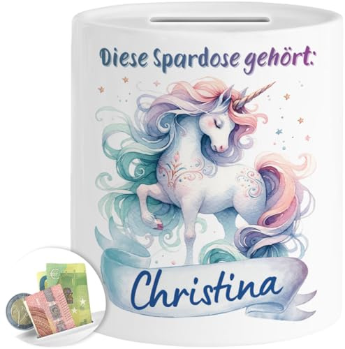 Tassenliebling® Einhorn Spardose personalisiert - Kinderspardose mit Namen für Mädchen - Einhorn Geschenke - Personalisierte Geschenke Kinder - Babygeschenk