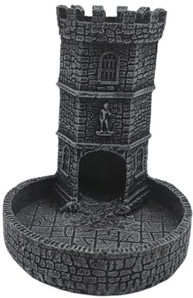 Perfeclan Torre dei Dadi con Vassoio Accessorio per Giochi da Tavolo in Resina per riporre i Dadi da Parete intagliati Casualmente, Vassoio per Il, Nero Grigio