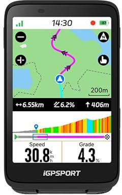 iGPSPORT BiNavi Ciclocomputer GPS, Analisi dell'Allenamento Funzione di Guida Continua Rilevamento del Movimento 3,5 Touchscreen Controllo della Musica e della Telecamera d'azione, iClimb Pro, 35H