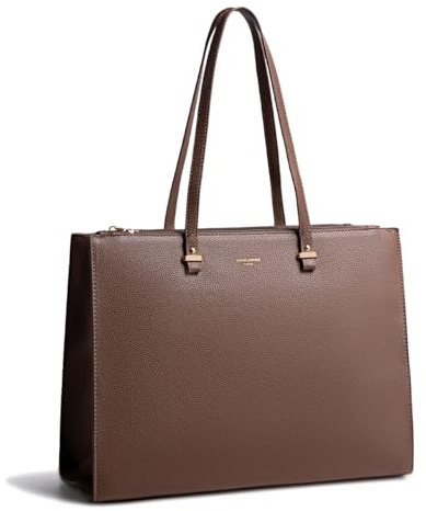 David Jones - Sac à Main Cabas Fourre-Tout Femme Grande Taille XL - Sac Porté Epaule Cours Lycée Travail Business Format A4 - Sac Simili Cuir Shopper Anse Longue Sacoche Ordinateur - Marron