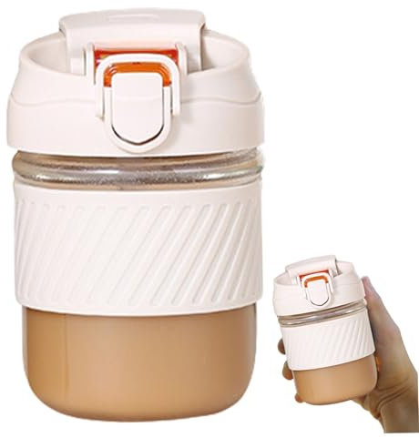 Bottiglia shaker in vetro, 350 ml, senza BPA, inodore, piccola bottiglia shaker con cannuccia, a prova di perdite, multiuso, con manicotto in silicone, per campeggio e escursionismo all'aperto