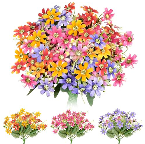 6 mazzi di fiori artificiali come veri fiori artificiali, resistenti ai raggi UV, fiori finti, piante da balcone, piante artificiali, per camere, tavoli, balconi, giardini, esterni (fiori selvatici