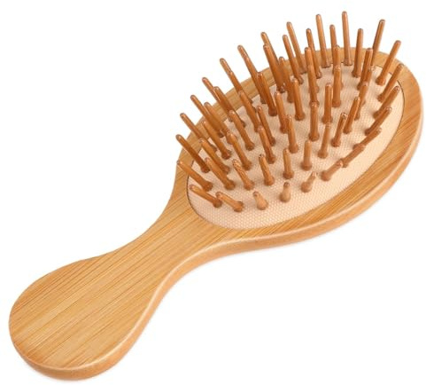 Mini cepillo de viaje de bambú, cepillo de bambú para el crecimiento del cabello, de bolsillo, pequeños cepillos antiestáticos para desenredar pequeños cepillos desenredantes para gruesos, rizados