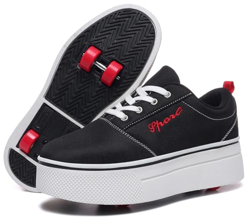 ANEFUN Scarpe con Ruote per Ragazzi e Ragazze, Pattini a Rotelle 4 Ruote Rimovibili per Bambini, nero/bianco, 39 EU